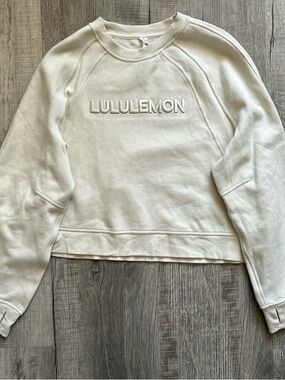 Lululemon Scuba Oversized Pullover Wordmark Beige Sweatshirt